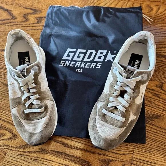 Golden Goose Beige & White Running Sneakers